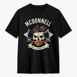 ScotsTee Shop Scottish McDonnell of Glengarry Modern Crest Tartan T-shirt Alba Skull Style