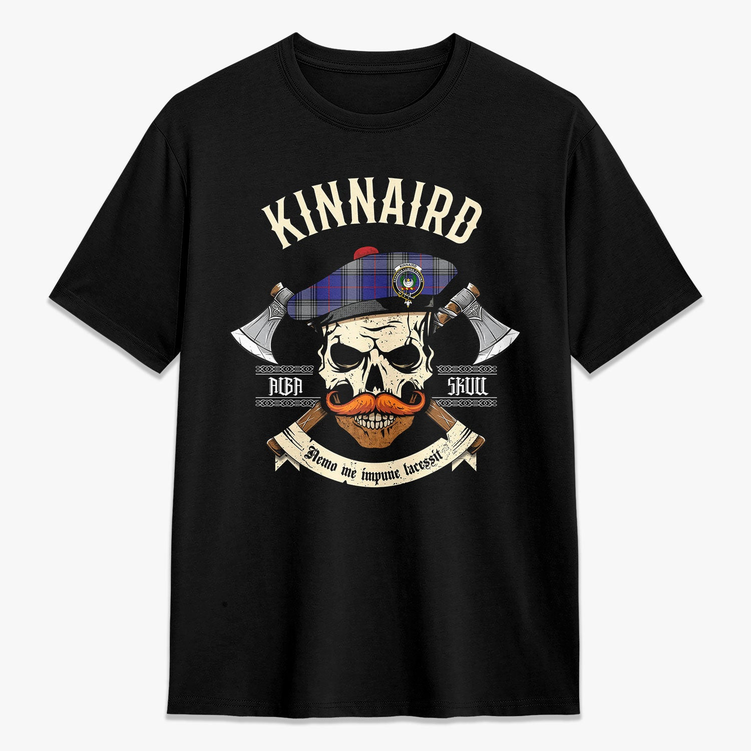 ScotsTee Shop Scottish Kinnaird Crest Tartan T-shirt Alba Skull Style
