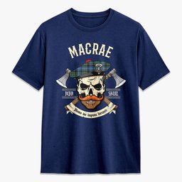 ScotsTee Shop Scottish MacRae Hunting Ancient Crest Tartan T-shirt Alba Skull Style