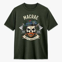 ScotsTee Shop Scottish MacRae Hunting Ancient Crest Tartan T-shirt Alba Skull Style
