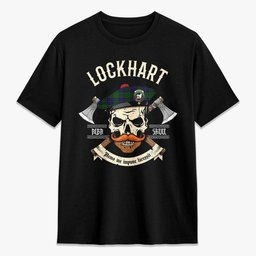 ScotsTee Shop Scottish Lockhart Modern Crest Tartan T-shirt Alba Skull Style