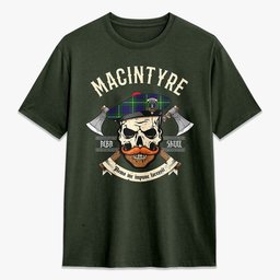 ScotsTee Shop Scottish MacIntyre Hunting Modern Crest Tartan T-shirt Alba Skull Style