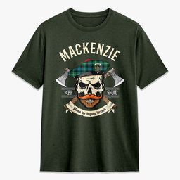 ScotsTee Shop Scottish MacKenzie Ancient Crest Tartan T-shirt Alba Skull Style