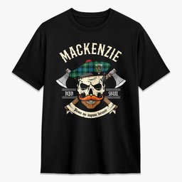 ScotsTee Shop Scottish MacKenzie Ancient Crest Tartan T-shirt Alba Skull Style