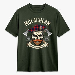 ScotsTee Shop Scottish McLachlan Modern Crest Tartan T-shirt Alba Skull Style