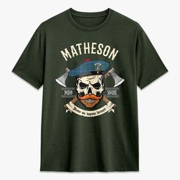ScotsTee Shop Scottish Matheson Hunting Ancient Crest Tartan T-shirt Alba Skull Style