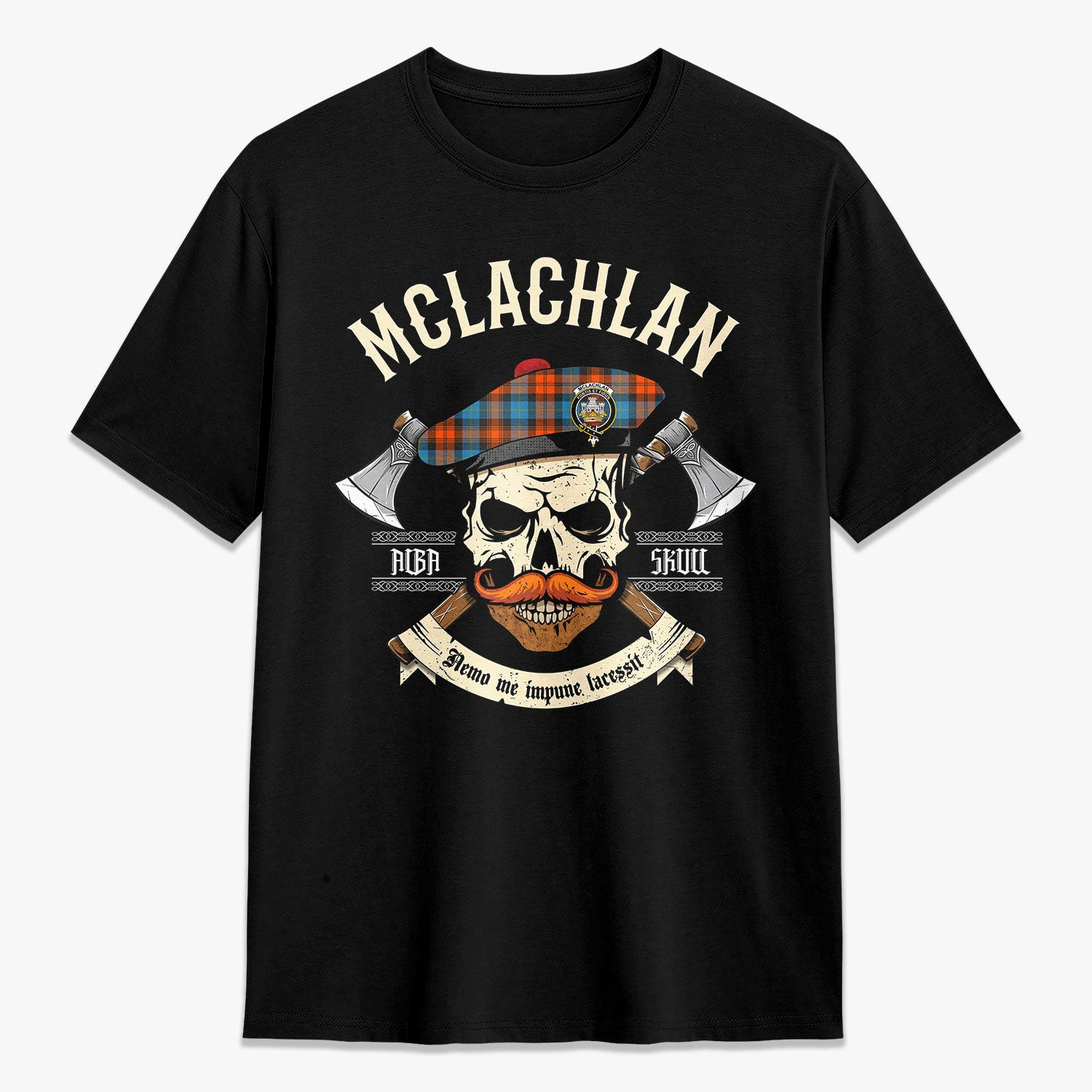 ScotsTee Shop Scottish McLachlan Ancient Crest Tartan T-shirt Alba Skull Style