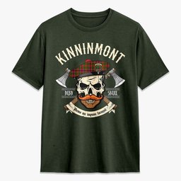 ScotsTee Shop Scottish Kinninmont Crest Tartan T-shirt Alba Skull Style