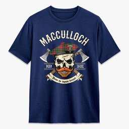 ScotsTee Shop Scottish MacCulloch (McCulloch) Crest Tartan T-shirt Alba Skull Style