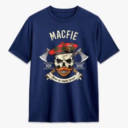 ScotsTee Shop Scottish MacFie Crest Tartan T-shirt Alba Skull Style
