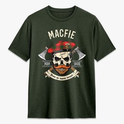 ScotsTee Shop Scottish MacFie Crest Tartan T-shirt Alba Skull Style