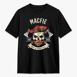 ScotsTee Shop Scottish MacFie Crest Tartan T-shirt Alba Skull Style
