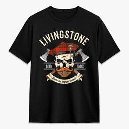 ScotsTee Shop Scottish Livingstone Crest Tartan T-shirt Alba Skull Style