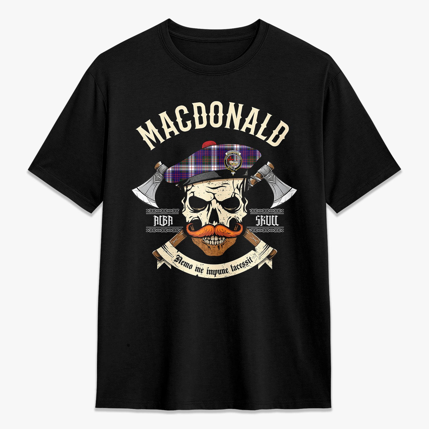 ScotsTee Shop Scottish MacDonald Dress Modern Crest Tartan T-shirt Alba Skull Style