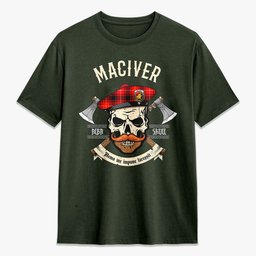 ScotsTee Shop Scottish MacIver Modern Crest Tartan T-shirt Alba Skull Style