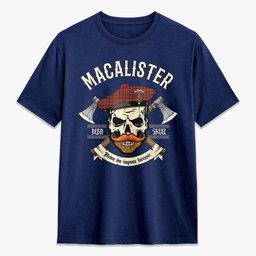 ScotsTee Shop Scottish MacAlister Modern Crest Tartan T-shirt Alba Skull Style