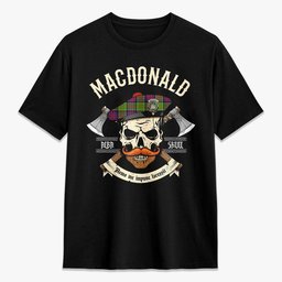 ScotsTee Shop Scottish MacDonald (Clan Ranald) Crest Tartan T-shirt Alba Skull Style