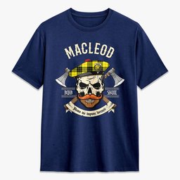 ScotsTee Shop Scottish MacLeod of Lewis Modern Crest Tartan T-shirt Alba Skull Style