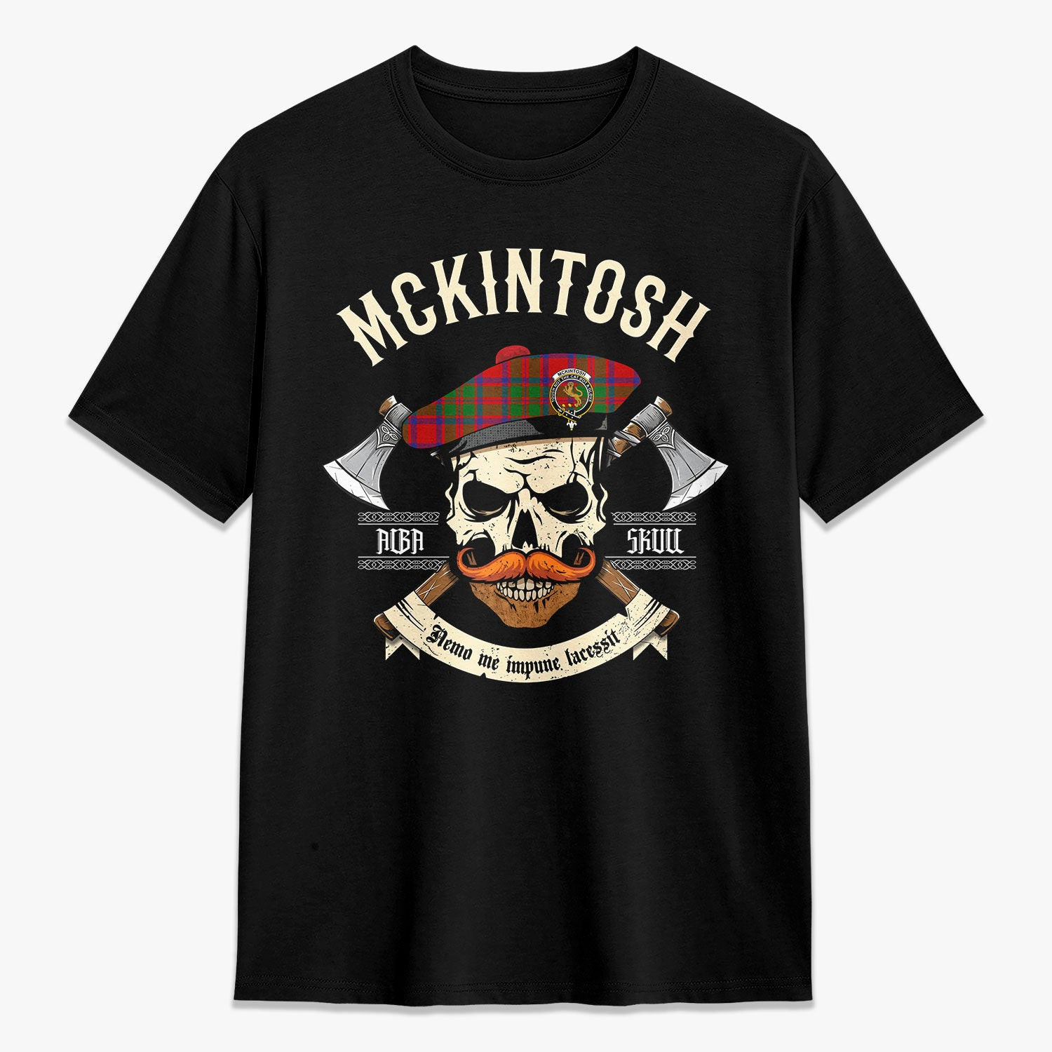 ScotsTee Shop Scottish McKintosh Modern Crest Tartan T-shirt Alba Skull Style