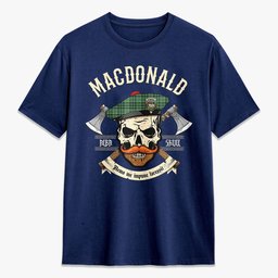 ScotsTee Shop Scottish MacDonald Lord of the Isles Hunting Crest Tartan T-shirt Alba Skull Style