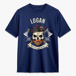 ScotsTee Shop Scottish Logan Modern Crest Tartan T-shirt Alba Skull Style