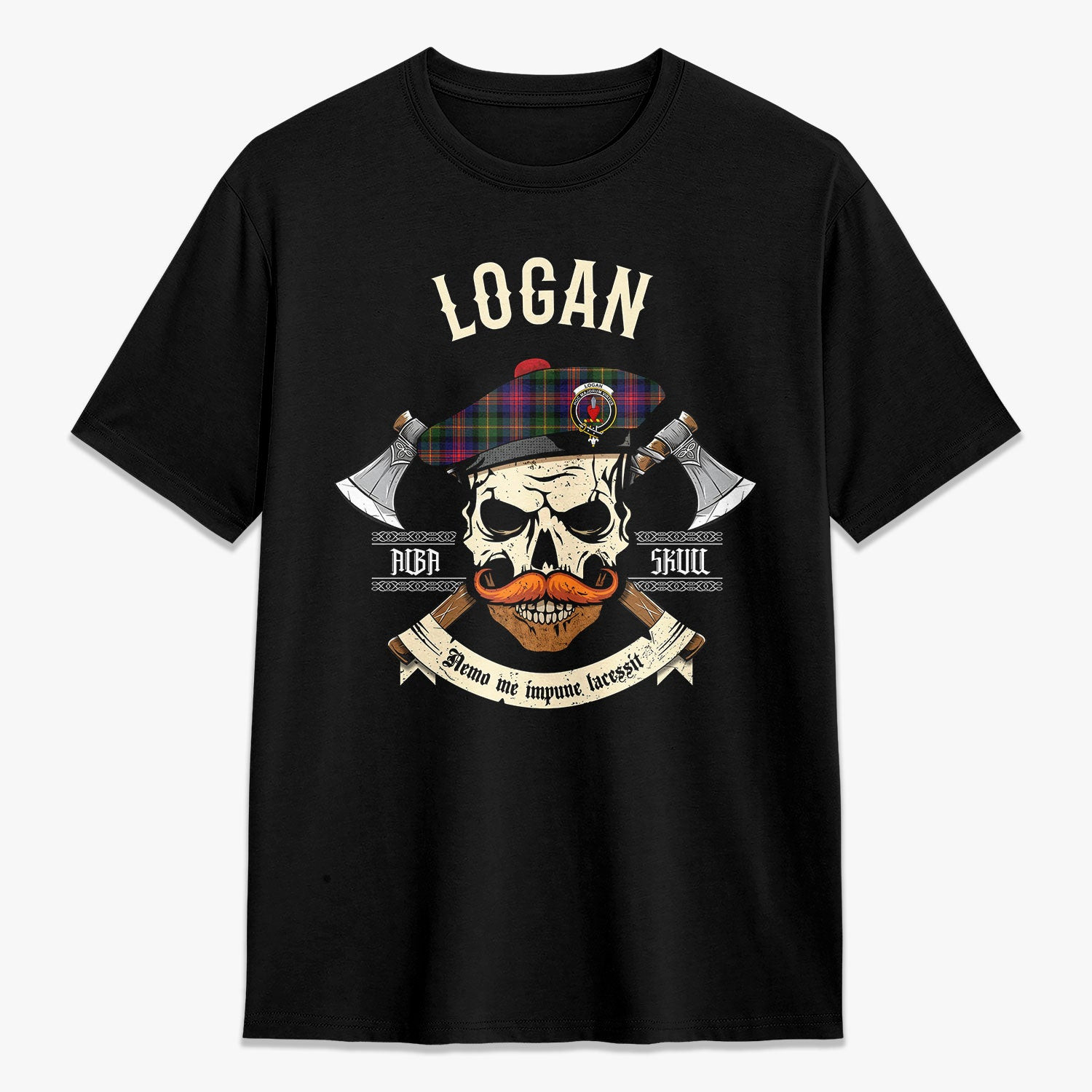 ScotsTee Shop Scottish Logan Modern Crest Tartan T-shirt Alba Skull Style