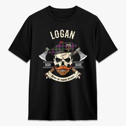 ScotsTee Shop Scottish Logan Modern Crest Tartan T-shirt Alba Skull Style