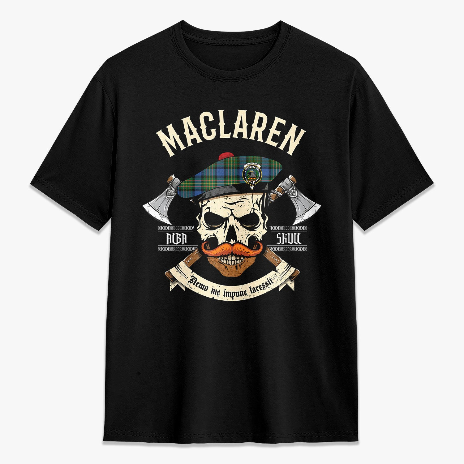ScotsTee Shop Scottish MacLaren Ancient Crest Tartan T-shirt Alba Skull Style