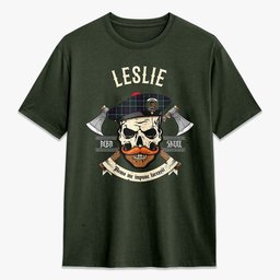 ScotsTee Shop Scottish Leslie Hunting Modern Crest Tartan T-shirt Alba Skull Style