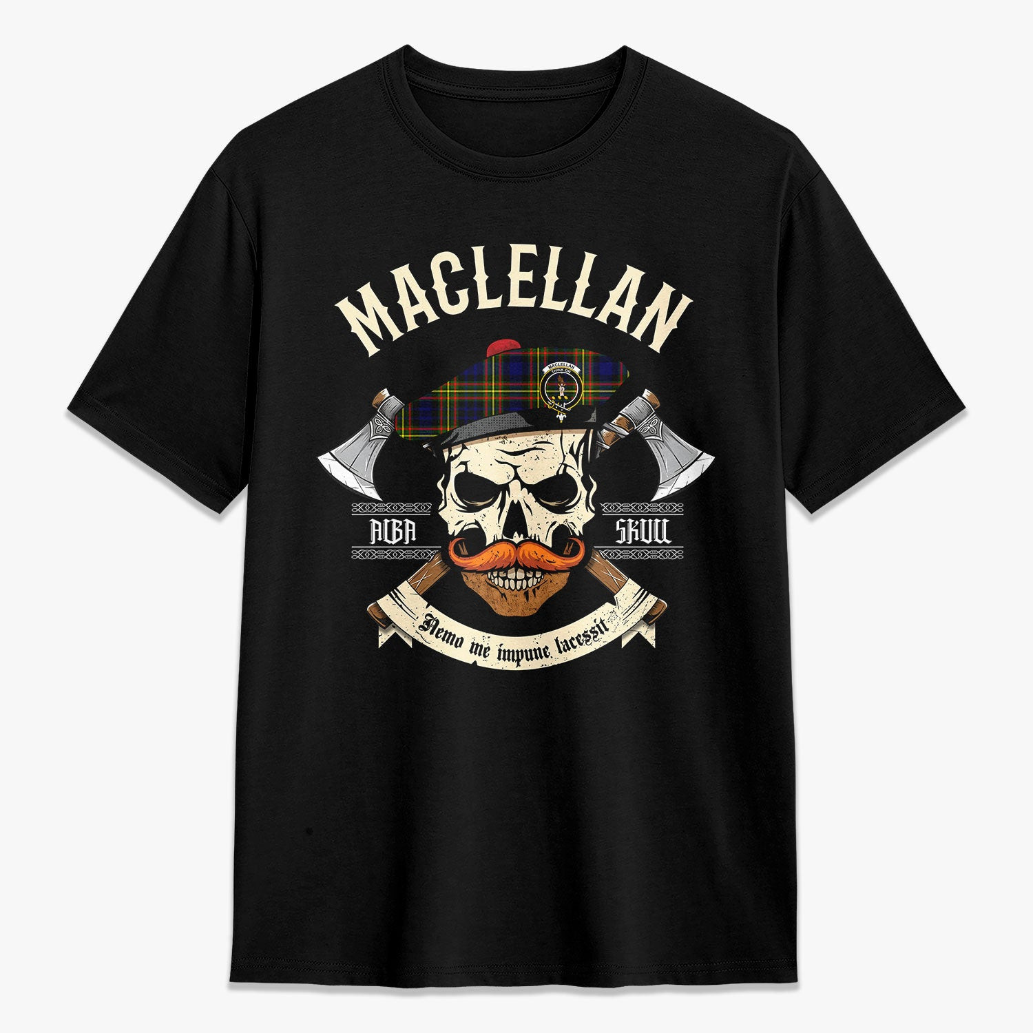 ScotsTee Shop Scottish MacLellan Modern Crest Tartan T-shirt Alba Skull Style