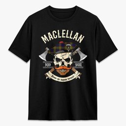 ScotsTee Shop Scottish MacLellan Modern Crest Tartan T-shirt Alba Skull Style