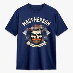 ScotsTee Shop Scottish MacPherson Hunting Ancient Crest Tartan T-shirt Alba Skull Style
