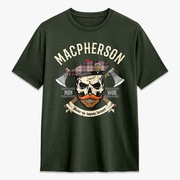 ScotsTee Shop Scottish MacPherson Hunting Ancient Crest Tartan T-shirt Alba Skull Style