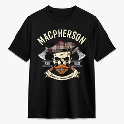 ScotsTee Shop Scottish MacPherson Hunting Ancient Crest Tartan T-shirt Alba Skull Style