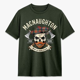 ScotsTee Shop Scottish MacNaughton Ancient Crest Tartan T-shirt Alba Skull Style