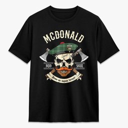ScotsTee Shop Scottish McDonald Lord of the Isles Hunting Crest Tartan T-shirt Alba Skull Style