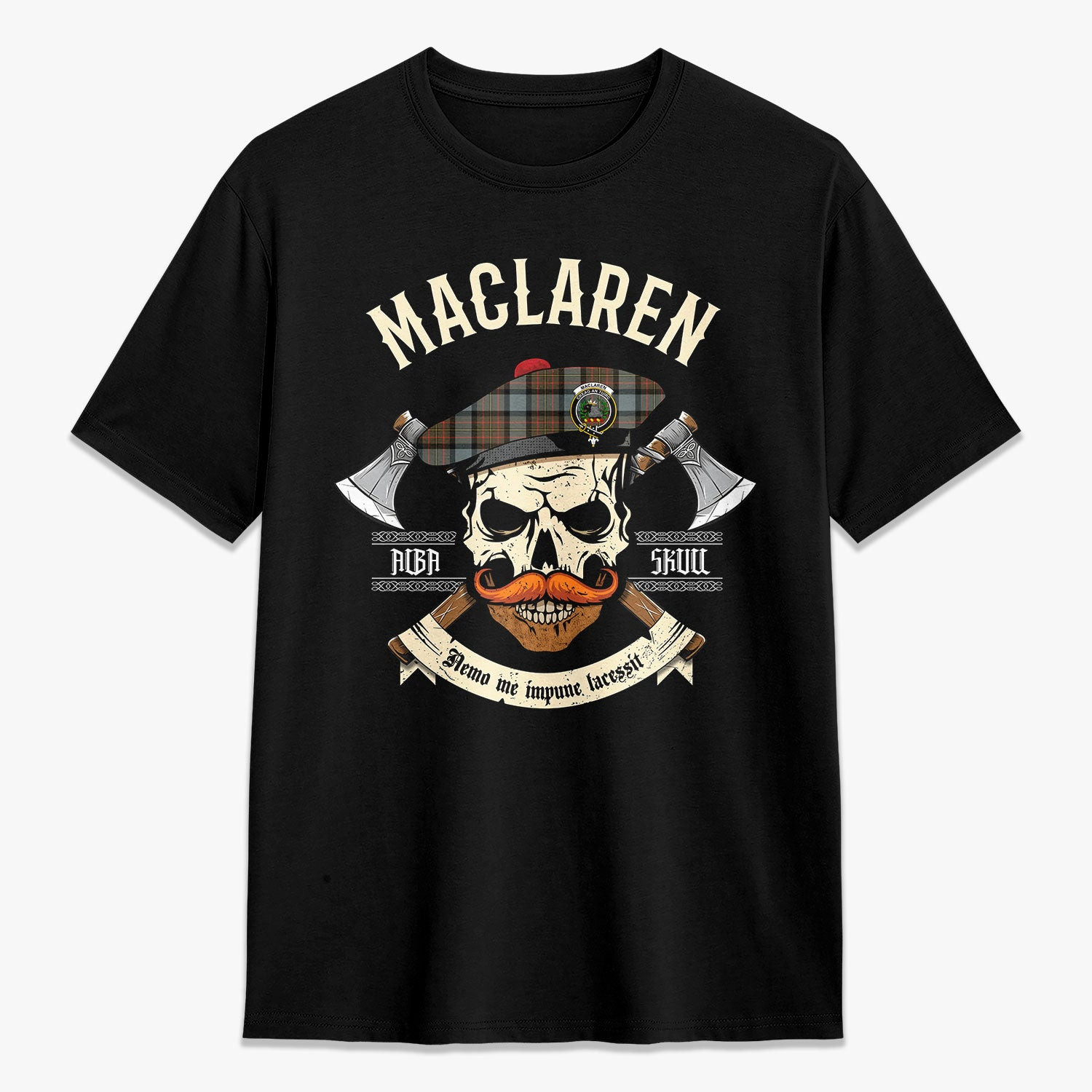 ScotsTee Shop Scottish MacLaren Weathered Crest Tartan T-shirt Alba Skull Style
