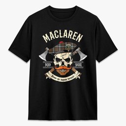 ScotsTee Shop Scottish MacLaren Weathered Crest Tartan T-shirt Alba Skull Style