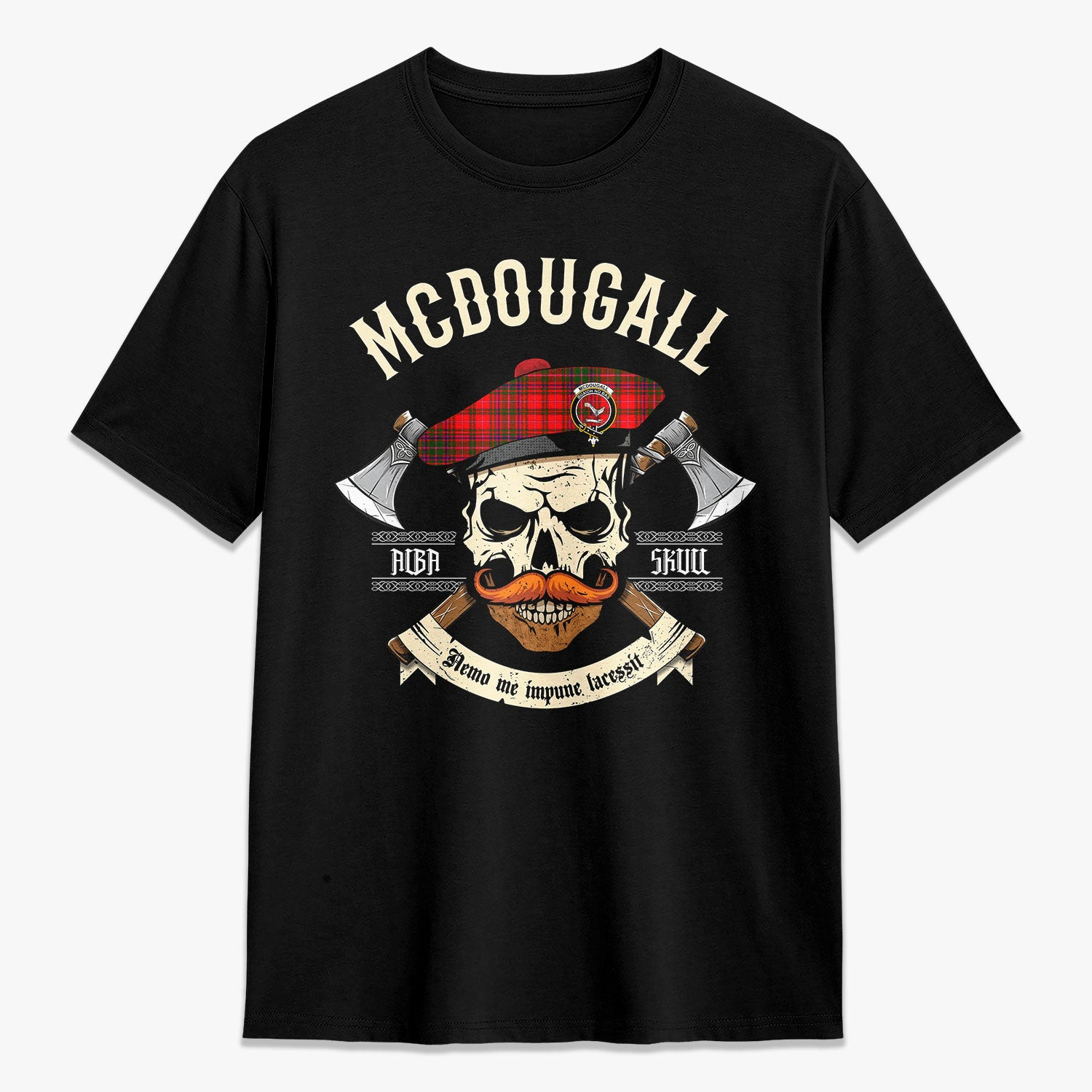 ScotsTee Shop Scottish McDowall Crest Tartan T-shirt Alba Skull Style