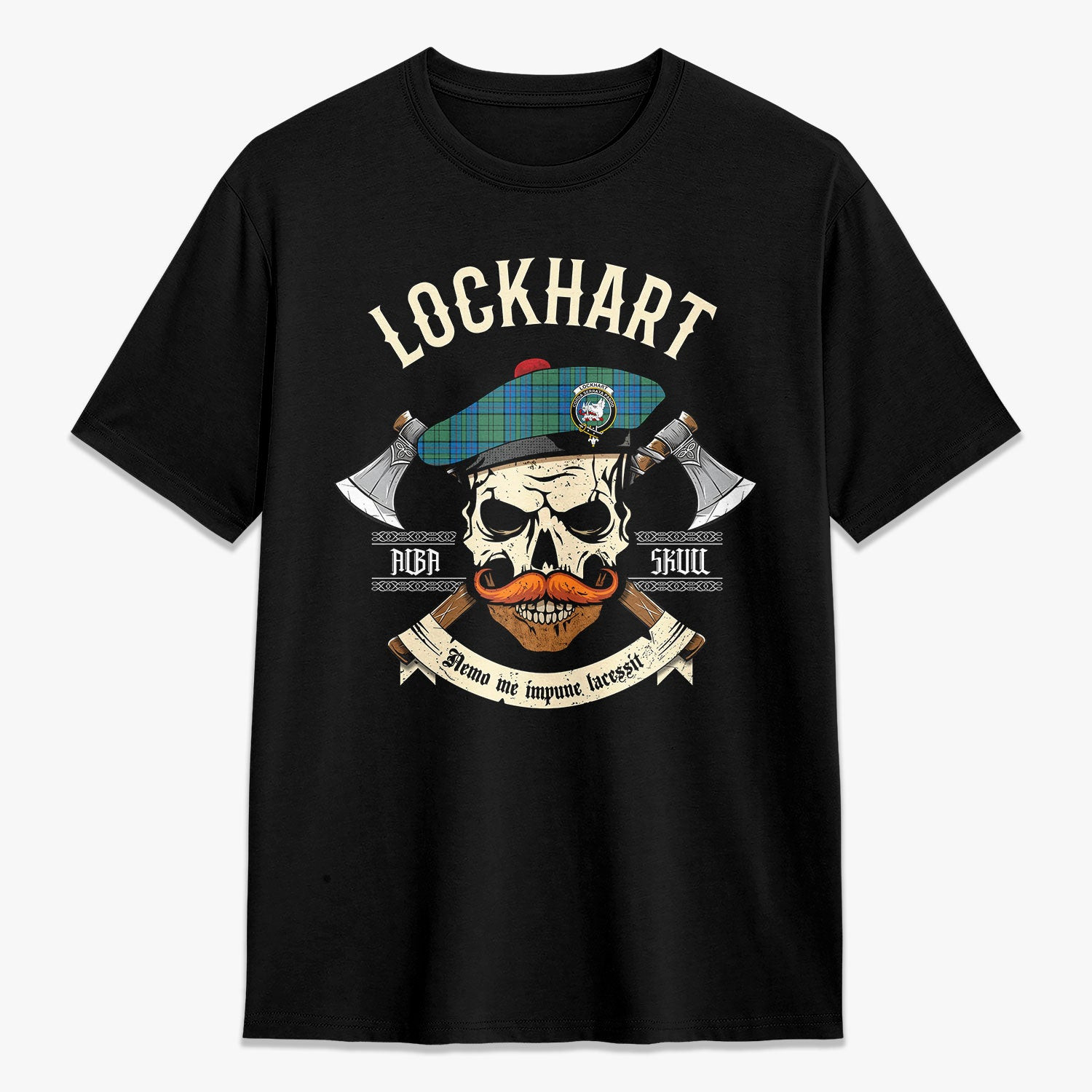 ScotsTee Shop Scottish Lockhart Crest Tartan T-shirt Alba Skull Style