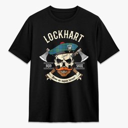 ScotsTee Shop Scottish Lockhart Crest Tartan T-shirt Alba Skull Style