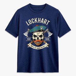 ScotsTee Shop Scottish Lockhart Crest Tartan T-shirt Alba Skull Style