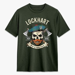 ScotsTee Shop Scottish Lockhart Crest Tartan T-shirt Alba Skull Style