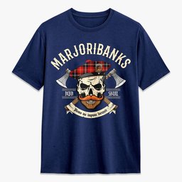 ScotsTee Shop Scottish Marjoribanks Crest Tartan T-shirt Alba Skull Style