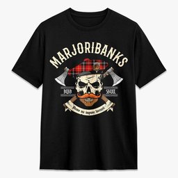 ScotsTee Shop Scottish Marjoribanks Crest Tartan T-shirt Alba Skull Style