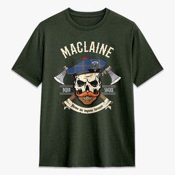 ScotsTee Shop Scottish MacLaine of Loch Buie Hunting Ancient Crest Tartan T-shirt Alba Skull Style