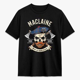 ScotsTee Shop Scottish MacLaine of Loch Buie Hunting Ancient Crest Tartan T-shirt Alba Skull Style
