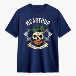ScotsTee Shop Scottish McArthur Ancient Crest Tartan T-shirt Alba Skull Style