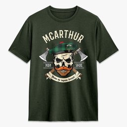 ScotsTee Shop Scottish McArthur Ancient Crest Tartan T-shirt Alba Skull Style