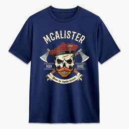 ScotsTee Shop Scottish McAlister Modern Crest Tartan T-shirt Alba Skull Style